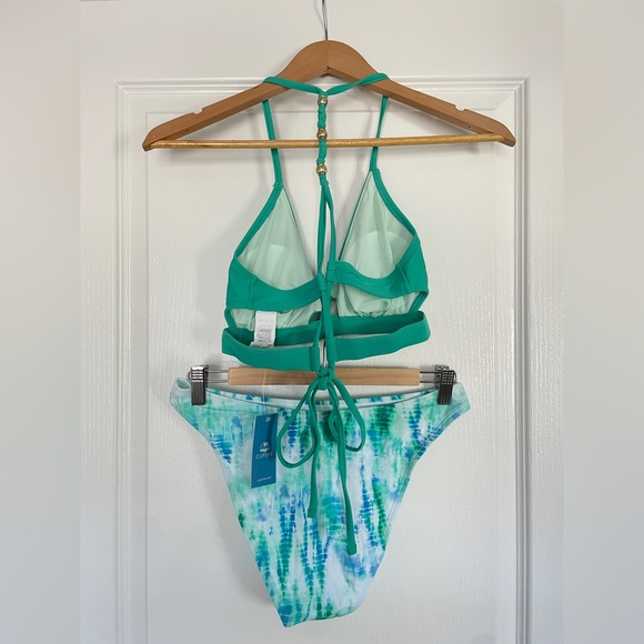 NWT Cupshe Tie Dye Water Garden Lace-Up Top & Ultra Cheeky Bikini Set - Picture 2 of 8